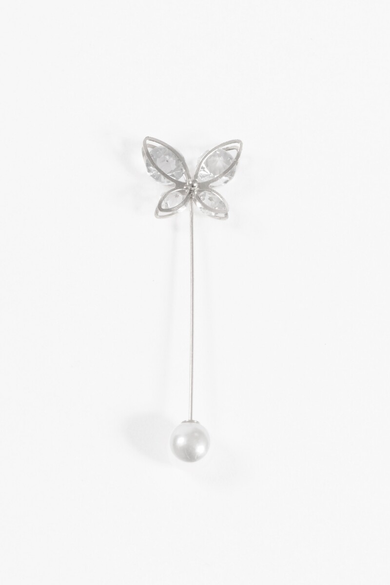 Broche prendedor mariposa perla plateado