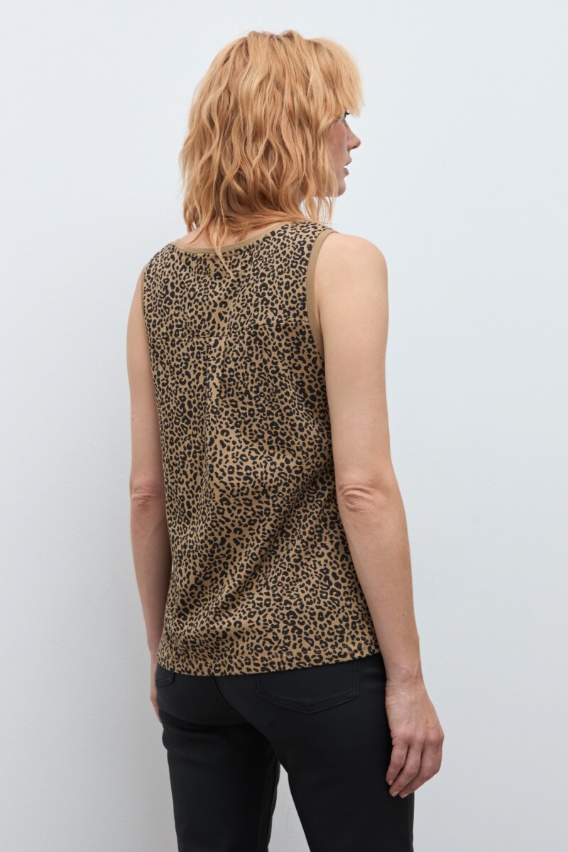 Musculosa escote a la base animal print tostado