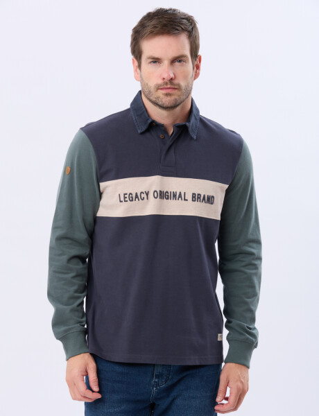 REMERA POLO RAYADA DE ALGODON Azul