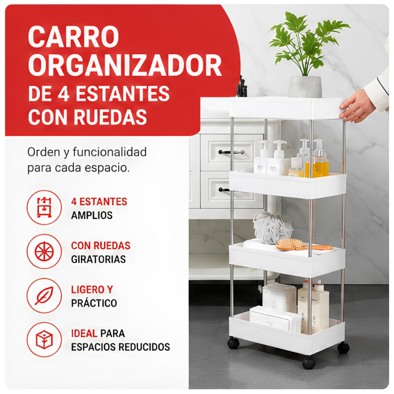 Carro organizador de 4 estantes con ruedas BLANCO