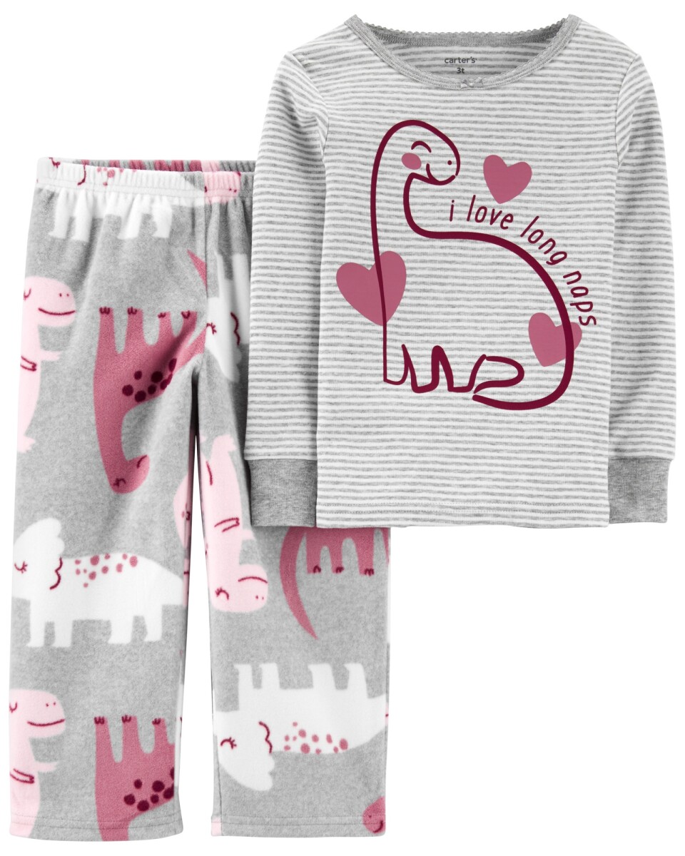 Pijama dos piezas pantalón de micropolar y remera de algodón diseño dinos 
