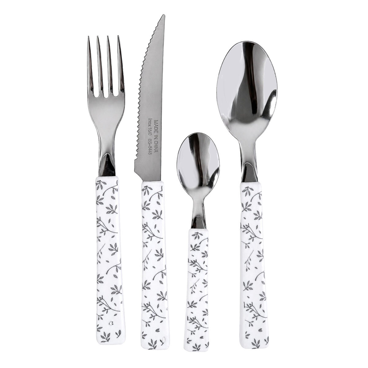 JUEGO CUBIERTOS 24PCS PLASTICO BCO FLOR LITOGRAFIADA MARTINAZZO 