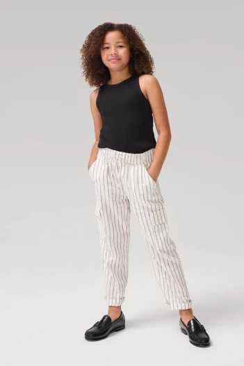 Pantalón Cargo De Lino Con Elastico Niña Ivory Frost Stripe
