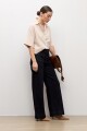 Camisa rayada manga corta beige