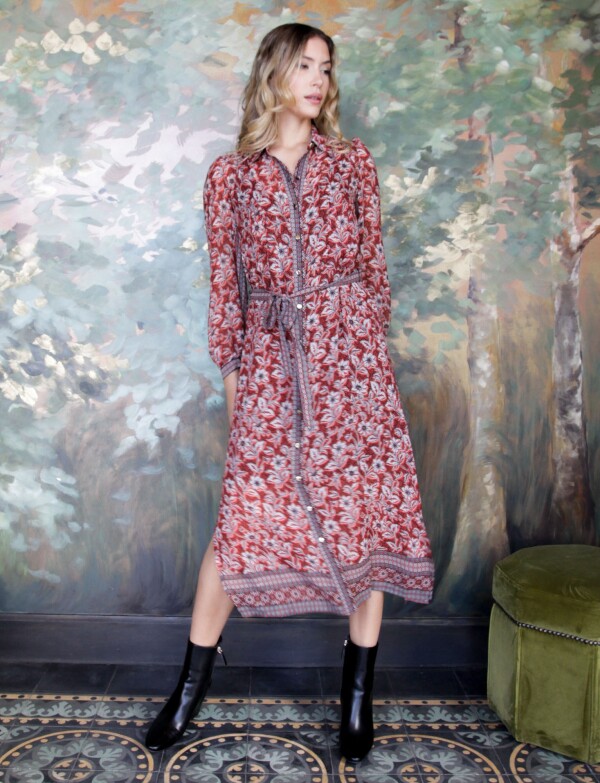 Vestido Gasa Print MULTI/ANARANJADO