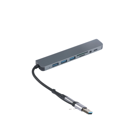 HUB USB 8 EN 1 TIPO C + TARJETA DE MEMORIA + ENTRADA DE AUDIO HUB USB 8 EN 1 TIPO C + TARJETA DE MEMORIA + ENTRADA DE AUDIO