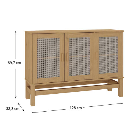 APARADOR BUFFET DE 3 PUERTAS EN MADERA MACIZA CON RATAN NATURAL APARADOR BUFFET DE 3 PUERTAS EN MADERA MACIZA CON RATAN NATURAL