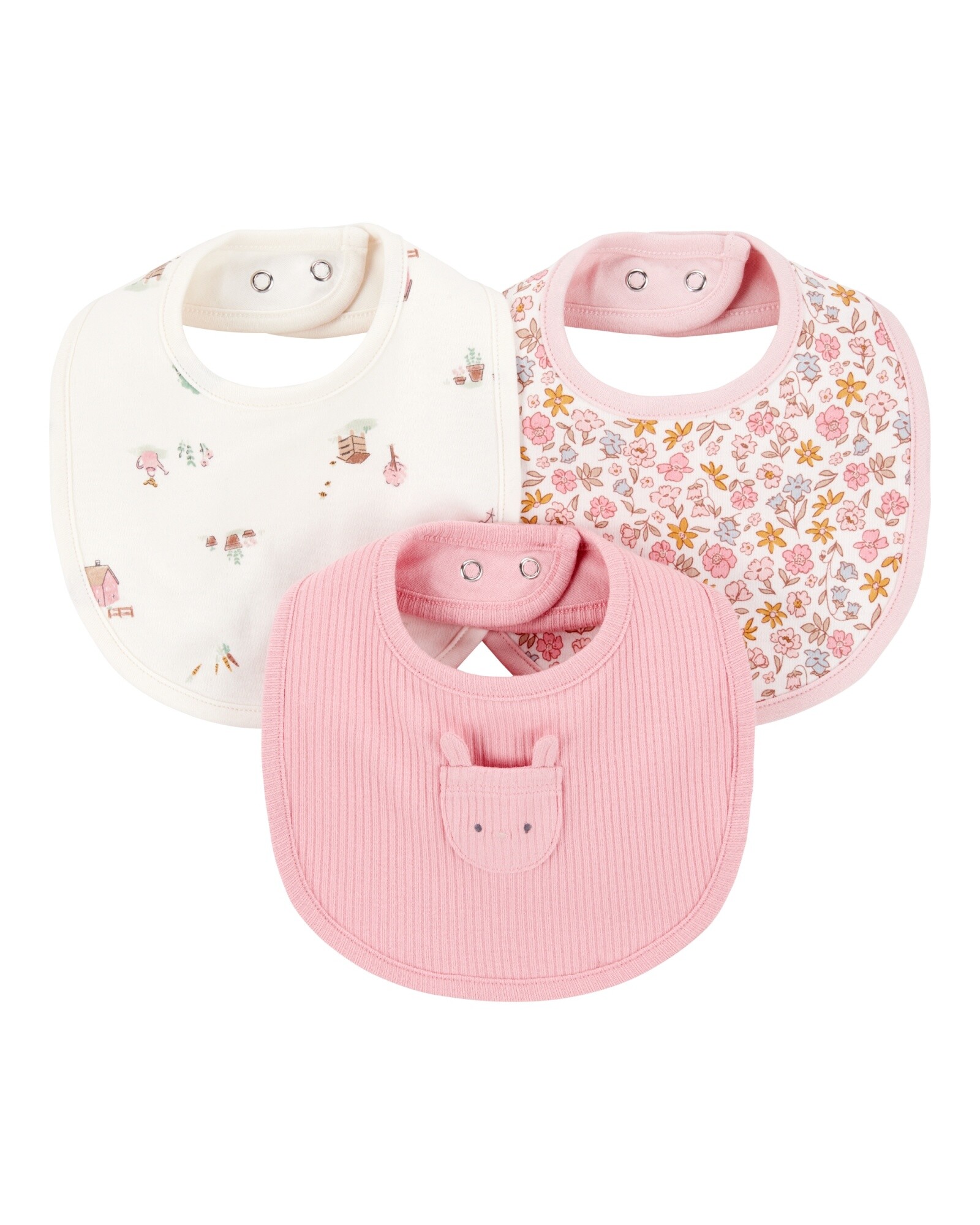 Pack tres baberos de algodón, diseño conejita Sin color