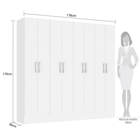 Ropero 8 puertas con estantes y perchero con interior natural - Blanco Ropero 8 puertas con estantes y perchero con interior natural - Blanco