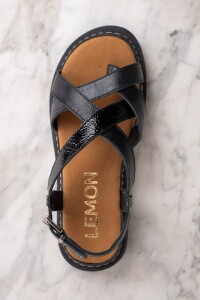 Sandalia Combinada Cuero Negro