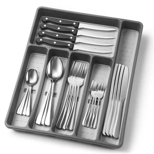 Set de 24 Cubiertos IMBACK IBK-HMJ077 | Acero Inoxidable con Cubertero Organizador de 6 Compartimentos Set de 24 Cubiertos IMBACK IBK-HMJ077 | Acero Inoxidable con Cubertero Organizador de 6 Compartimentos