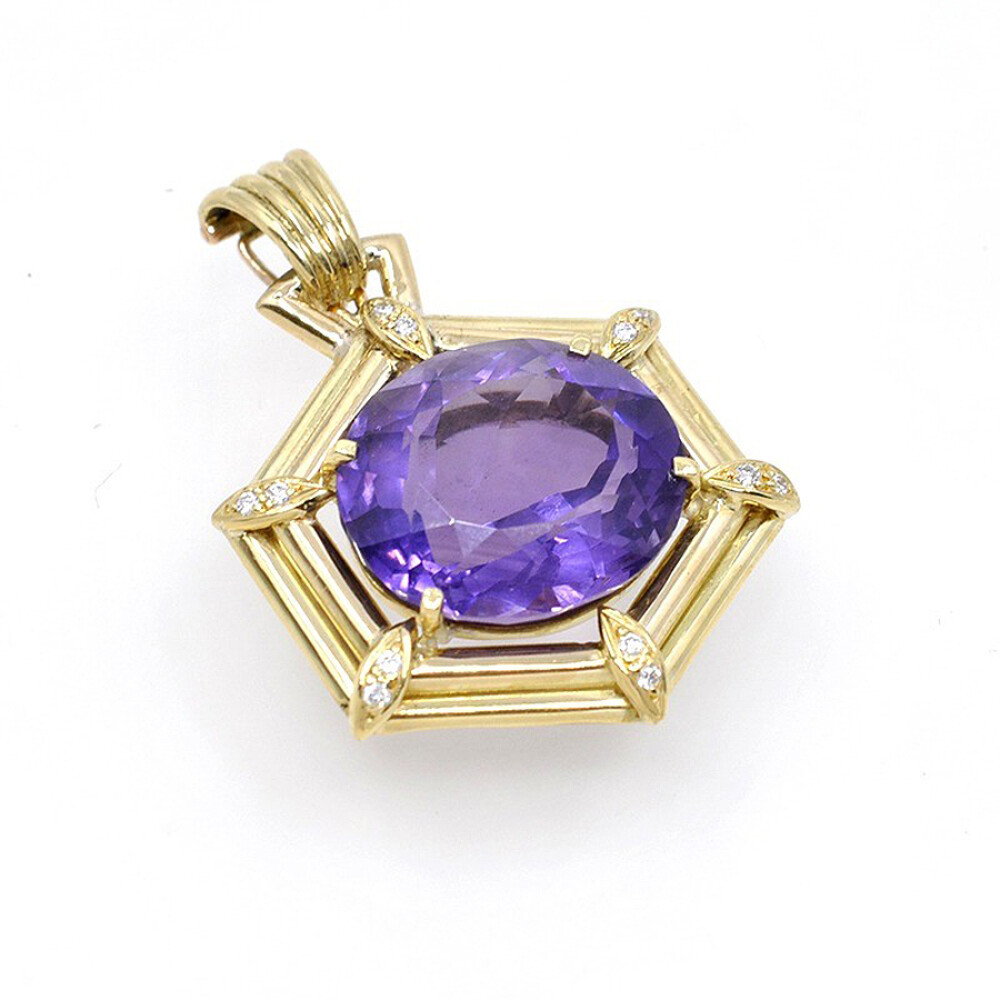 Colgante En Oro 18K, Amatistas Y Brillantes Colgante En Oro 18K, Amatistas Y Brillantes