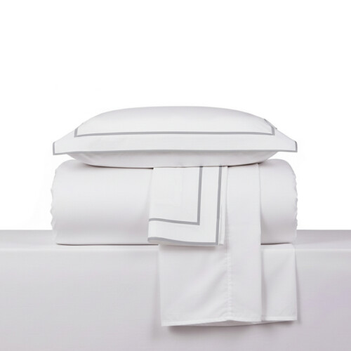 Juego de Sabana 1 Plaza Basic Color Block 200 Hilos - Pilar Blanco/Gris