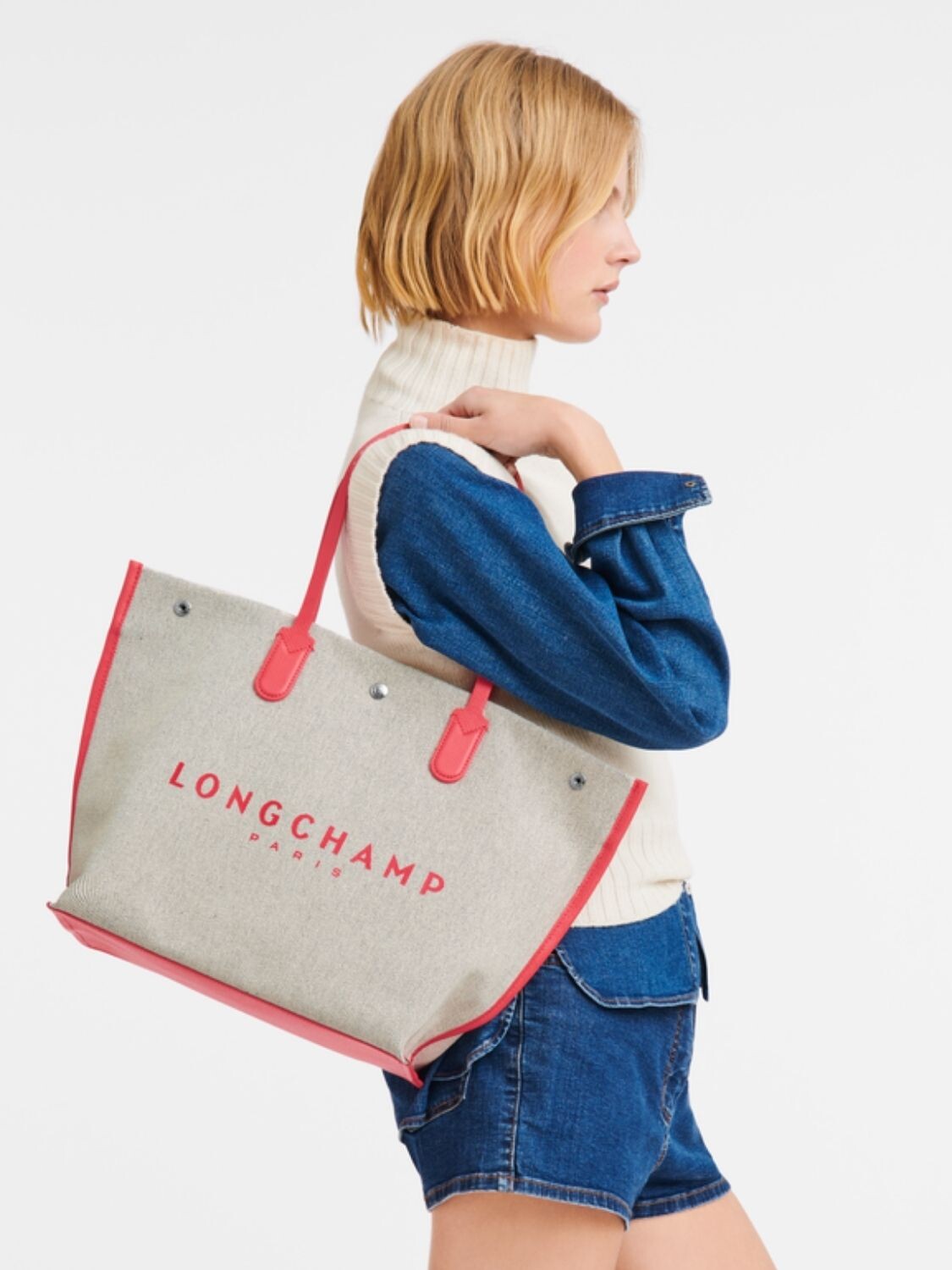 Longchamp -Cartera de material textil con logo Rojo
