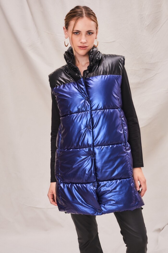 Chaleco Largo Combinado Azul