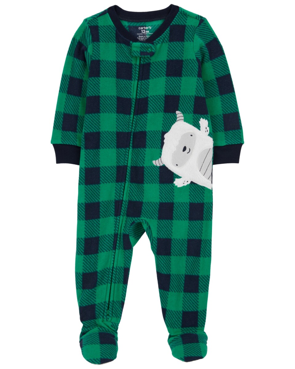 Pijama una pieza de micropolar, con pie, diseño a cuadros 