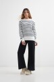 Sweater a rayas con botones en hombro BLANCO