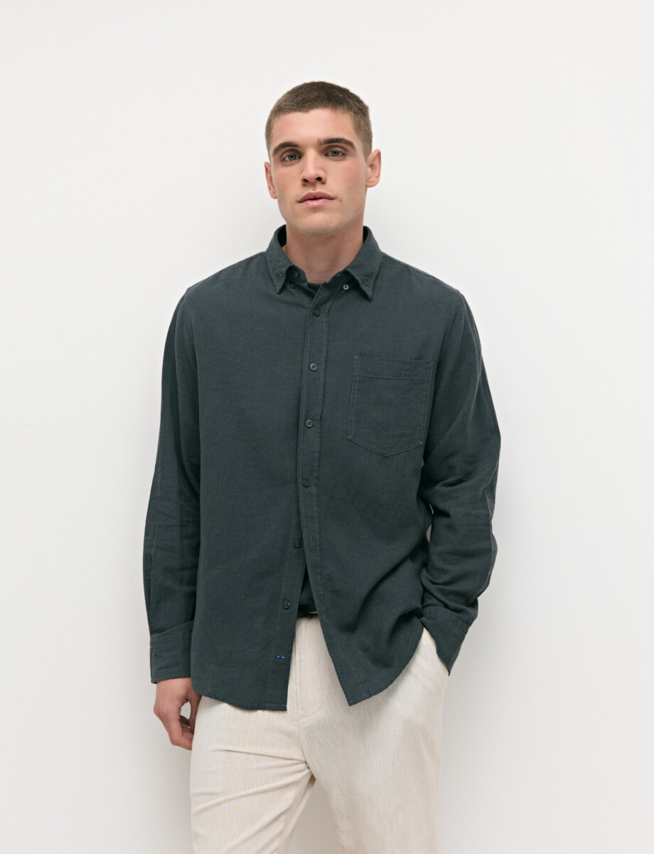 011665 CAMISA DE LINO HARRINGTON LABEL Petroleo