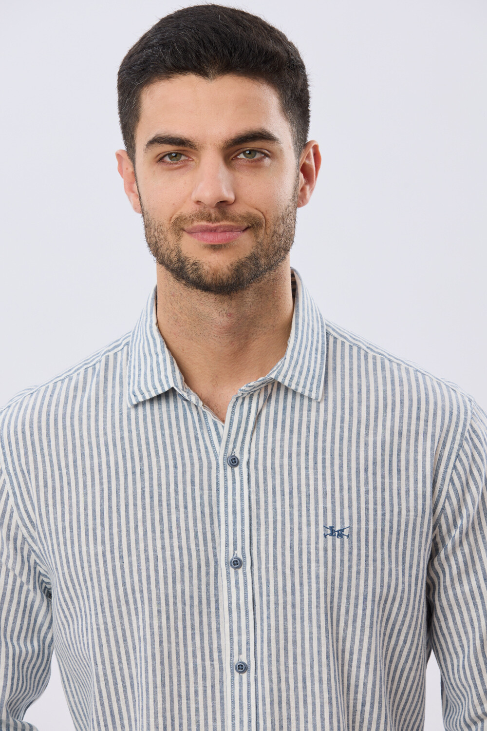 CAMISA RAYADA DE LINO Denim