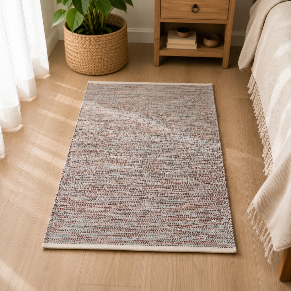 Alfombra con flecos 69x114cm - ROJO CELESTE NEGRO 