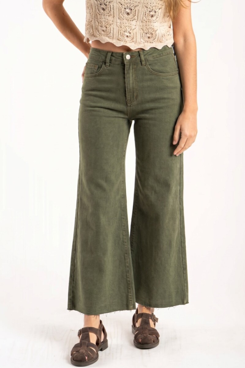 Flare Wide Leg Lavado Oliva
