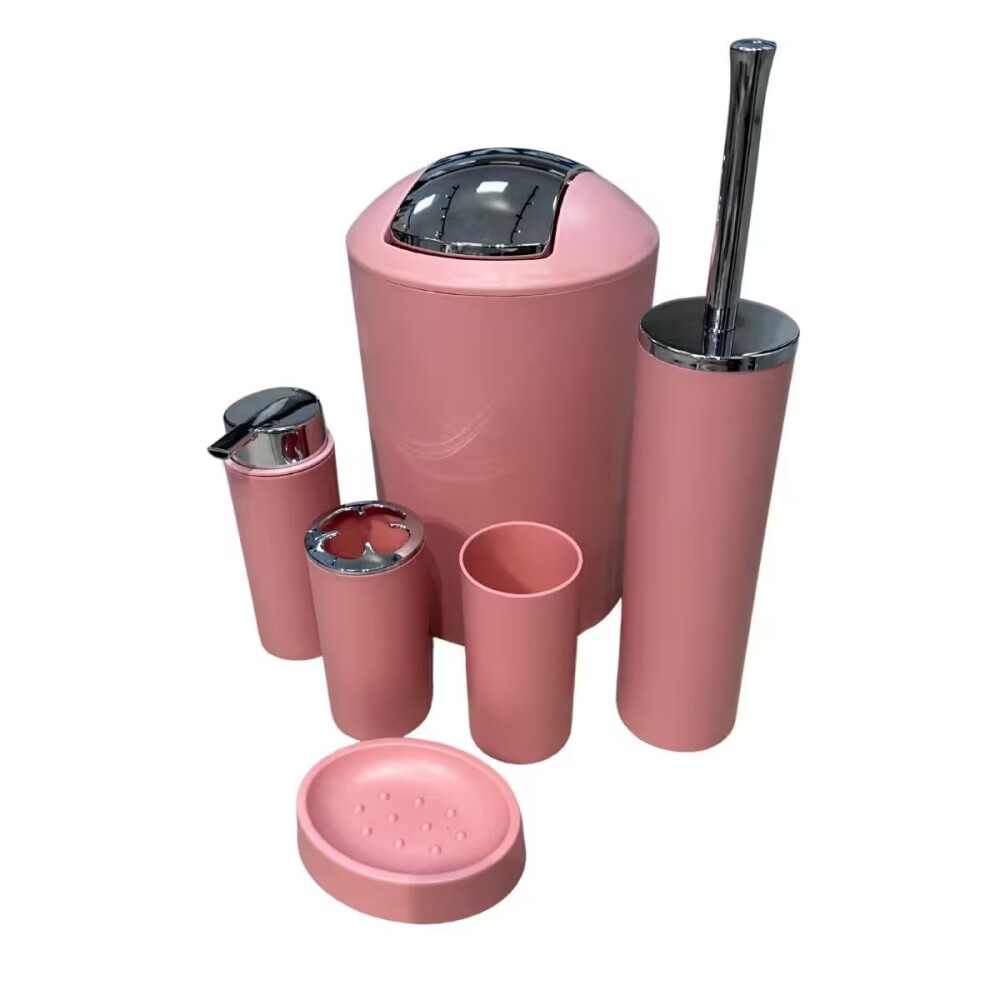 Set de baño 6 pz Rosa y cromo (papelera-dispensadores) Set De Baño 6 Pz Rosa Y Cromo (papelera-dispensadores)