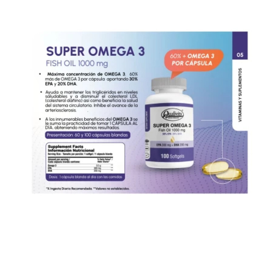 Suplemento Qualivits Super Omega 3 Fish Oil 1000mg x 60 caps. Beige Natural