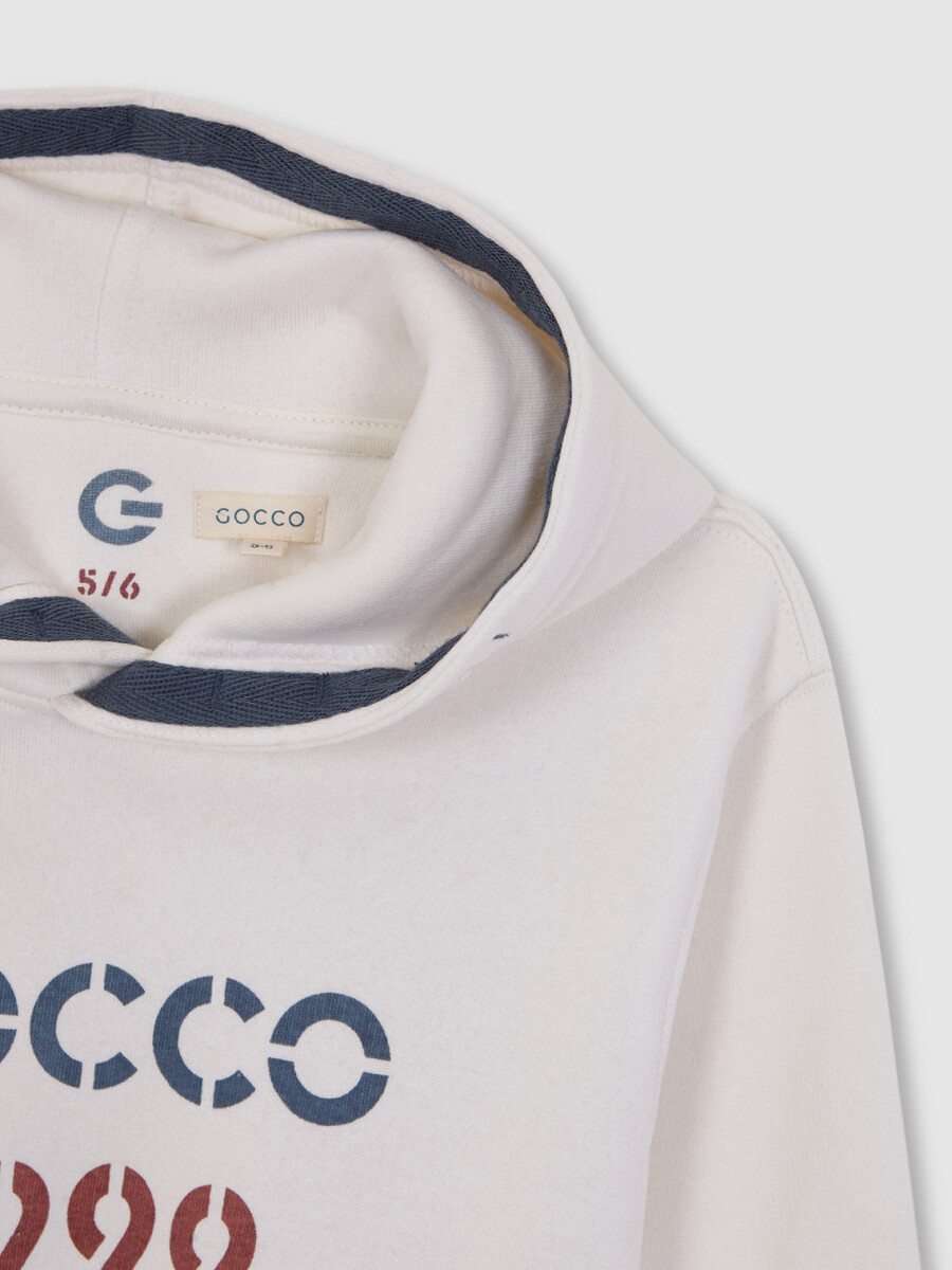 Sudadera Con Capucha, Estampadoen El Pec Blanco Roto