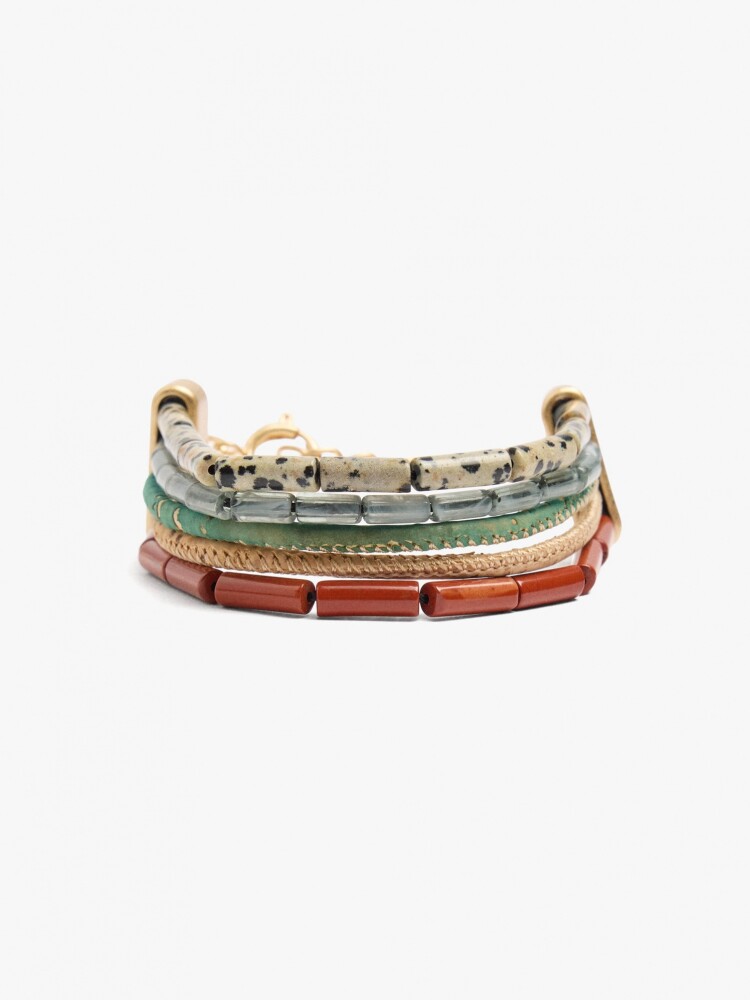 Multipulsera Con Cuentas De Piedra multicolor