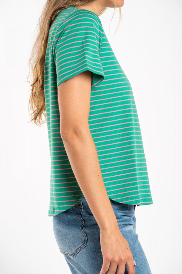 Remera Algodón A Rayas Verde