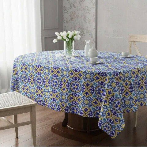 Mantel Redondo Waterproof Home Class 160 cm 3658 AZULEJO AZUL