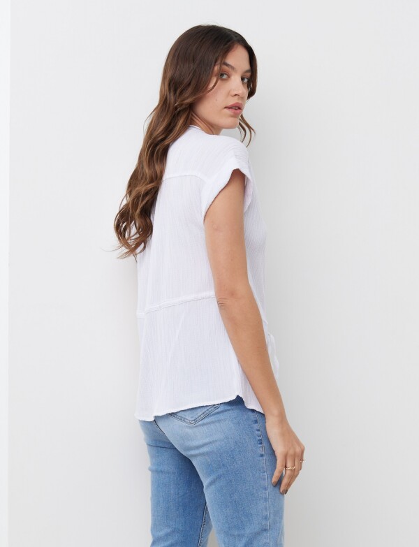 Blusa Algodon Escote V BLANCO