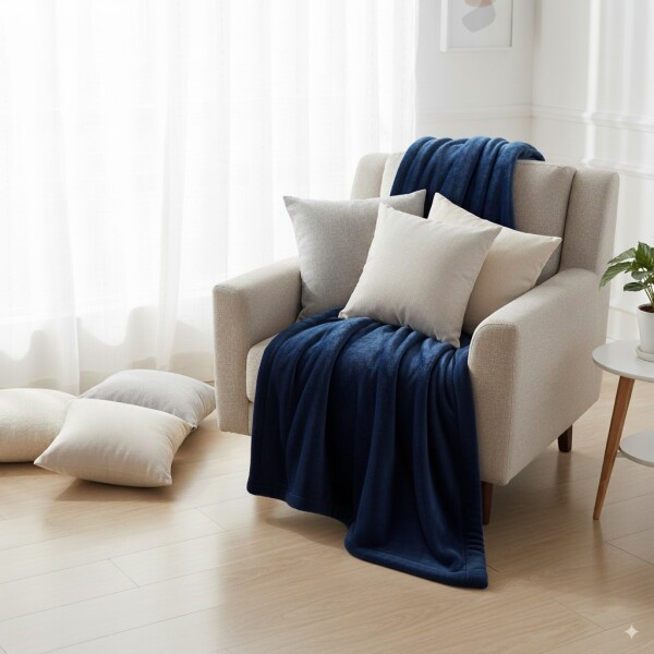 Frazada Manta Polar Con Corderito Acolchado 2 Plazas 230x200 Color Azul