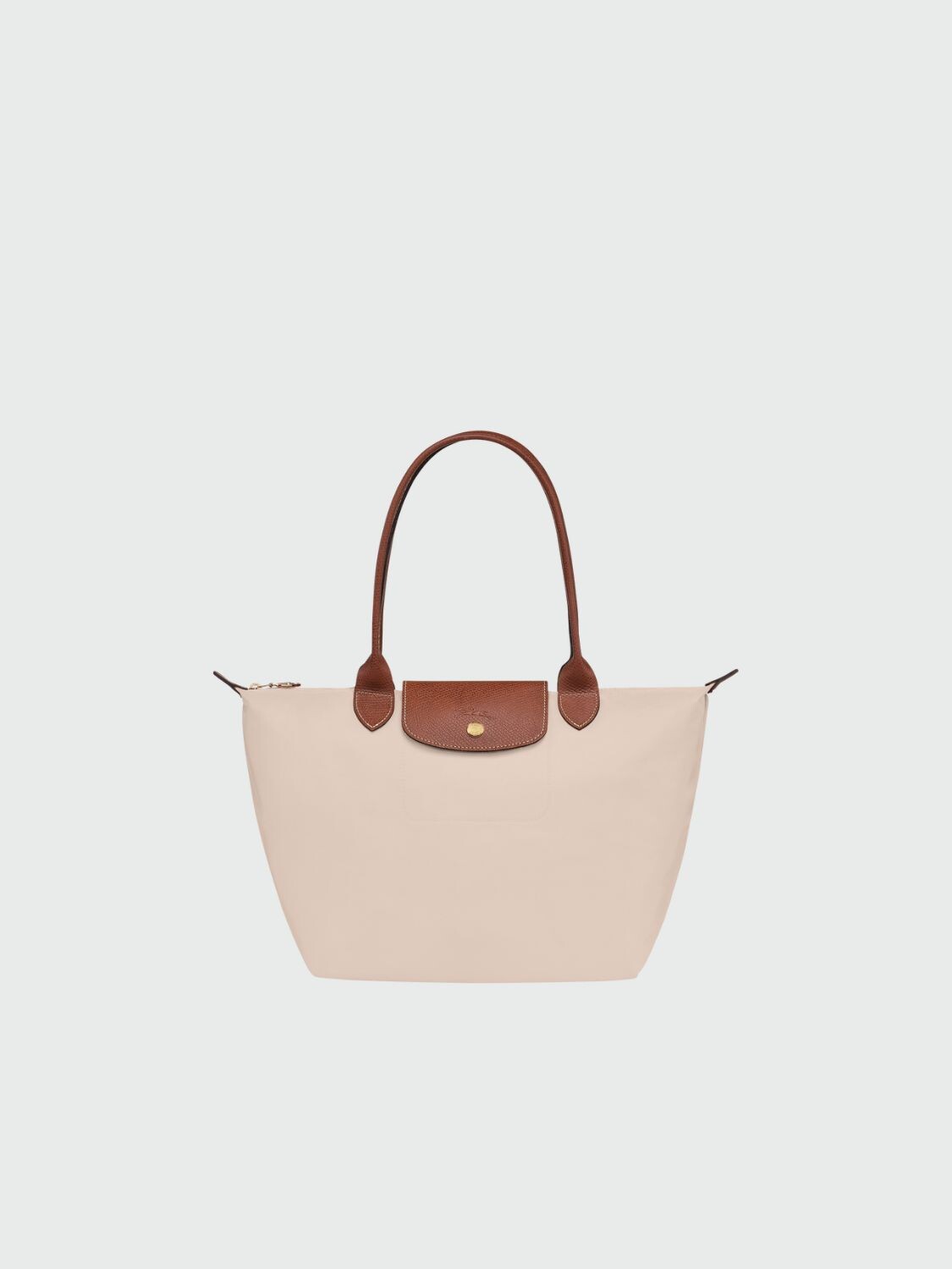 Longchamp -Cartera Longchamp plegable de nylon con cierre y asa larga, Le pliage M Marfil