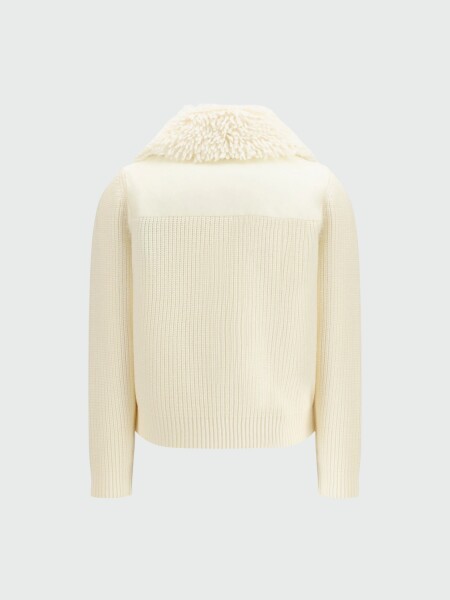 MONCLER - Cardigan Acolchado en Lana Tricot Blanco