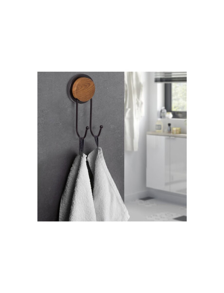 PERCHERO PARED DOBLE GANCHO CROMADO NEGRO/MADERA PERCHERO PARED DOBLE GANCHO CROMADO NEGRO/MADERA