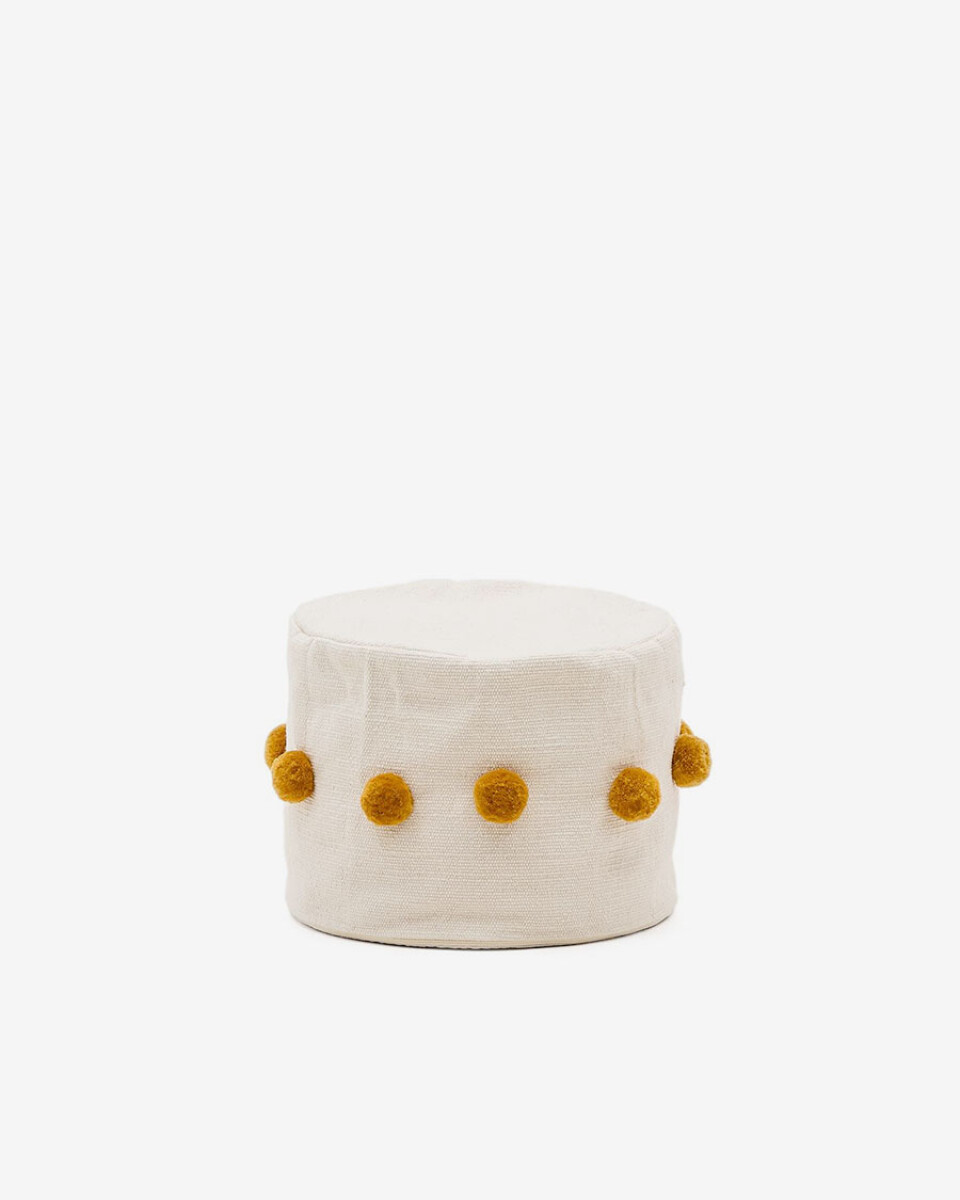 Puf Manua de algodón beige con borlas - mostaza Ø 40 cm 