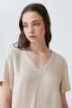 Vestido de lino con pespuntes en contraste beige melange