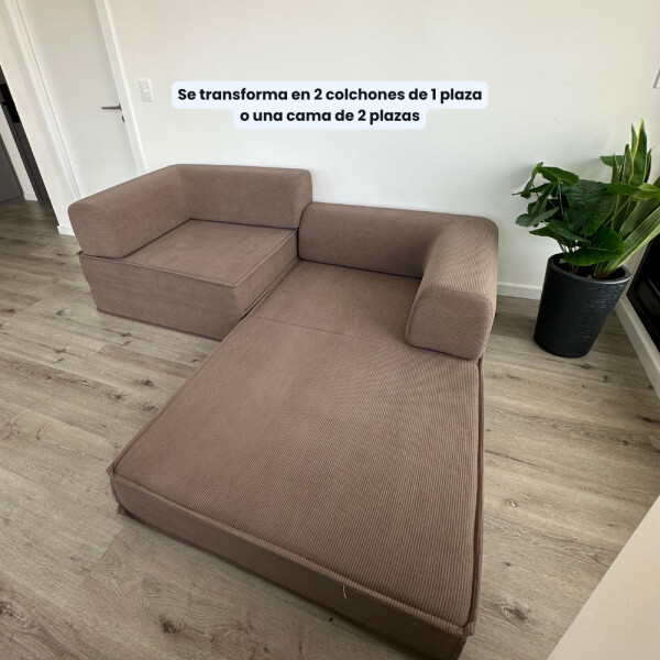 Sofá Sillón Cama ComboHome Teddy Premium 3 Cuerpos Corderoy Marrón 1
