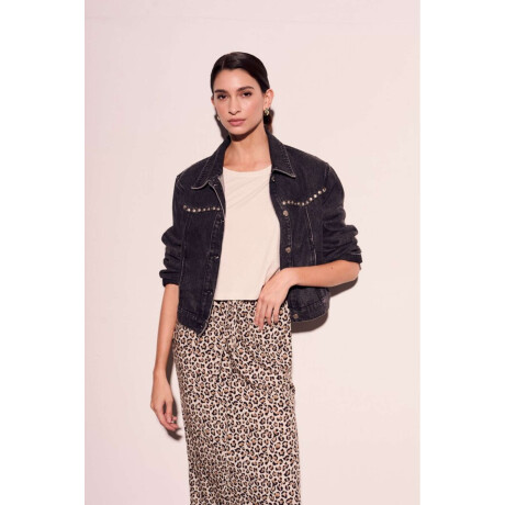 Campera Denim Tachas Gris Oscuro