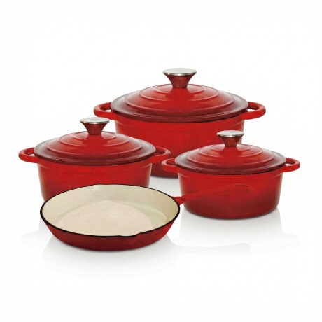 SET DE OLLAS DE HIERRO FUNDIDO FIRE KING 7 PCS ROJO SET DE OLLAS DE HIERRO FUNDIDO FIRE KING 7 PCS ROJO