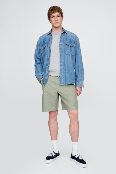 Short De Lino Con Elástico Hombre Gasoline Green