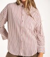 Camisa Rayada Con Lino Burdeos