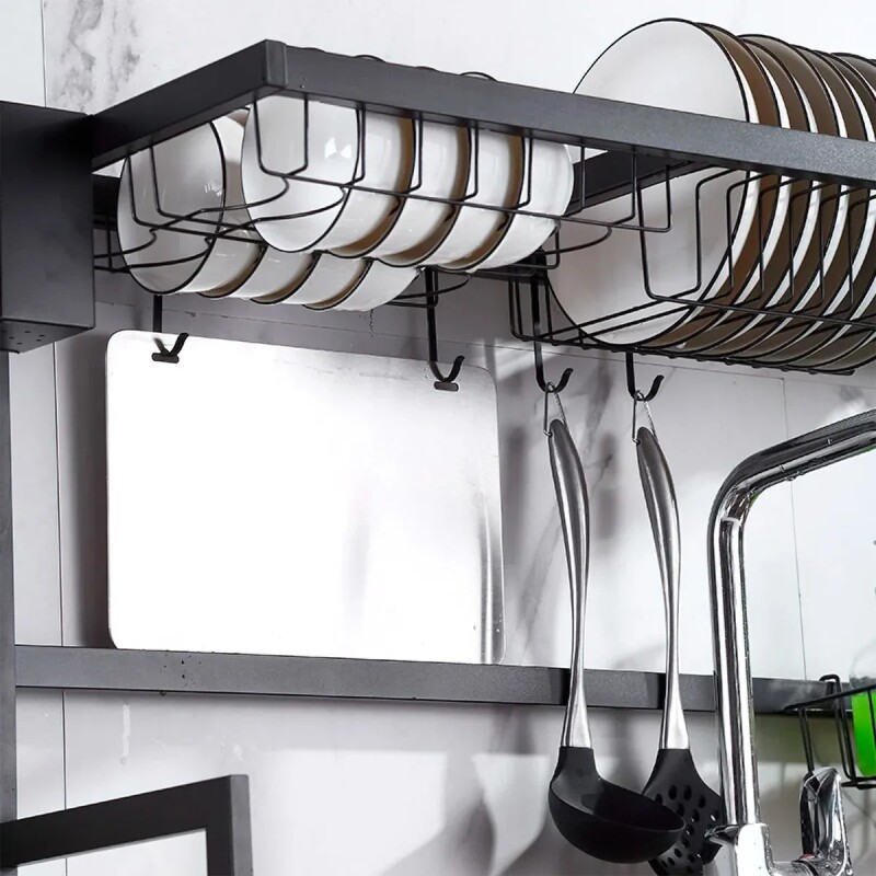 Escurridor de Vajilla de Metal – 2 Niveles con Porta Cubiertos Grande Escurridor de Vajilla de Metal – 2 Niveles con Porta Cubiertos Grande