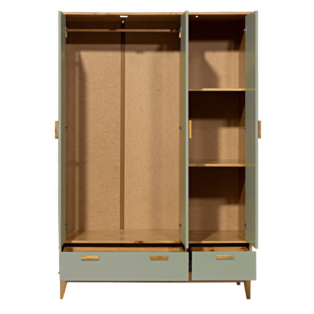 Ropero en madera maciza - 3 puertas 2 cajones Verde