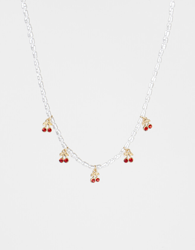 Collares Cortos Frutas Collar Con Perlas "cherry" - Dorado