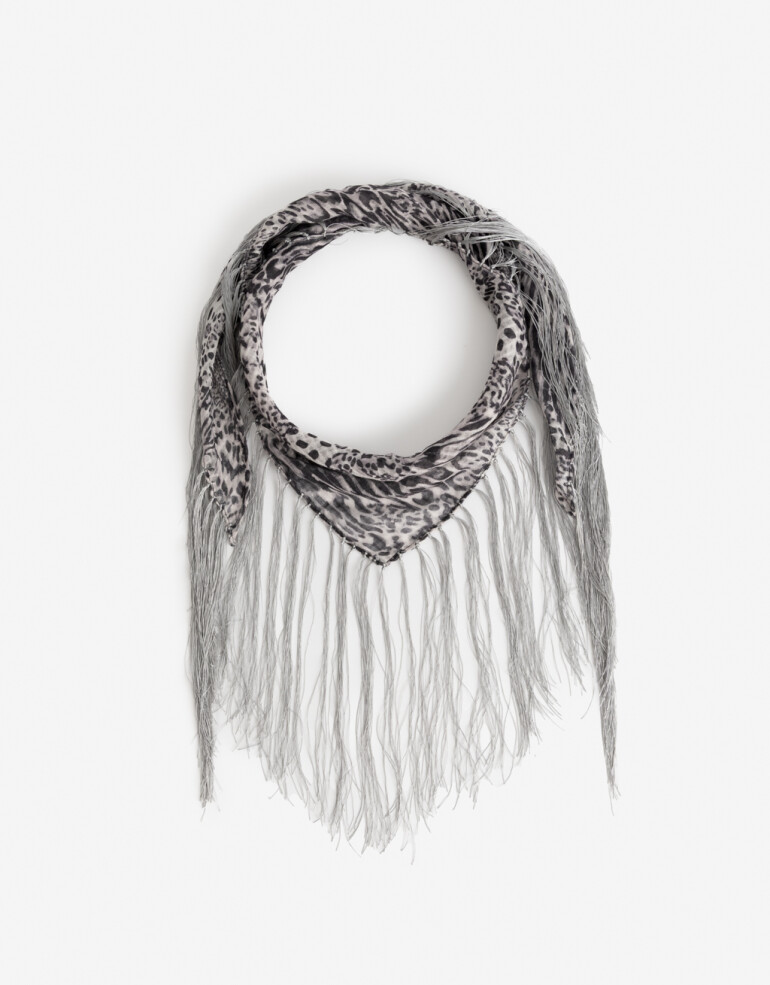 Pañuelos Raso Raso Triangular Con Flecos Y Estampa Animal - Gris Medio