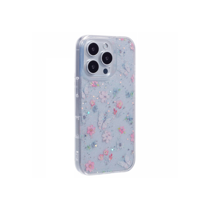 Protector para iPhone 16 Pro diseño flores con brillos Protector Para Iphone 16 Pro Diseño Flores Con Brillos