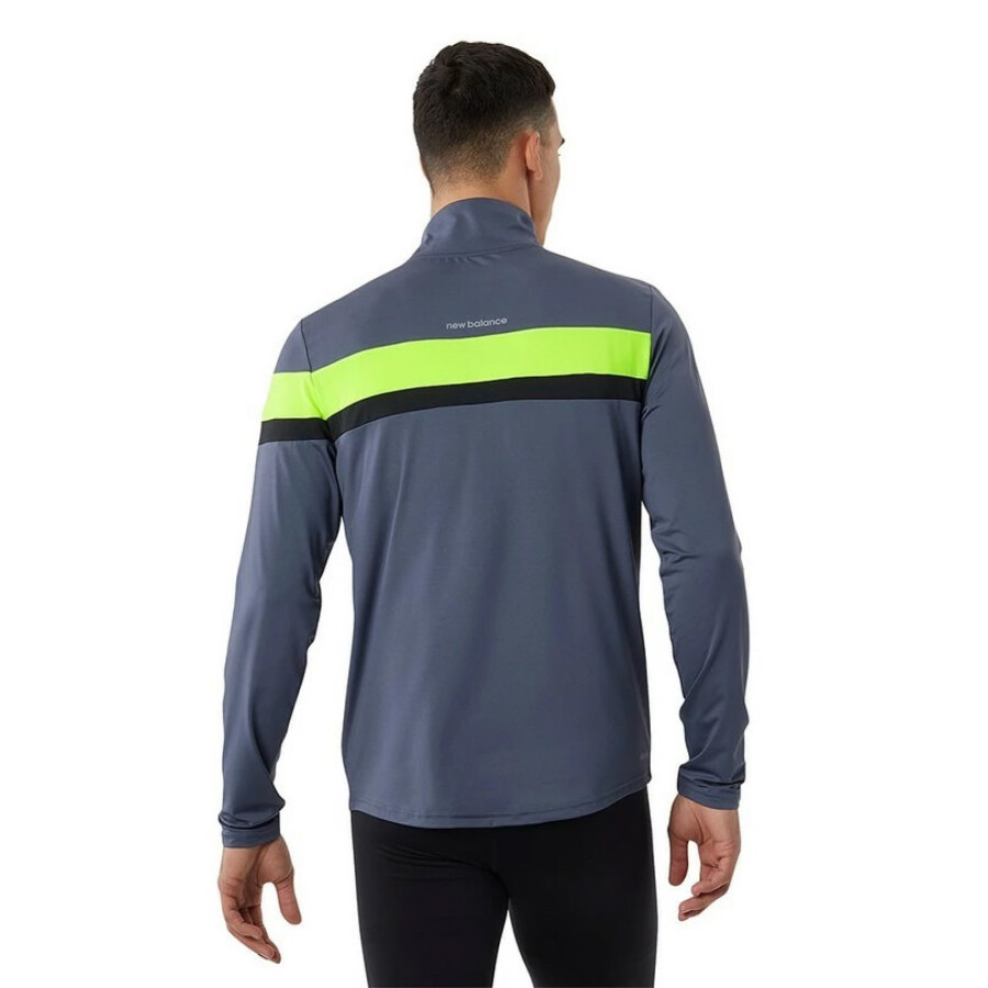 Buzo de Hombre New Balance Accelerate Half Zip Gris - Amarillo Fluo