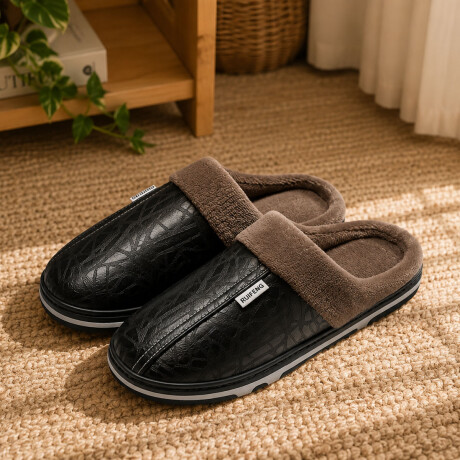 Set Pantufla Cuerina Unisex + Calienta Cama 1 Pza 3 Niveles Negro